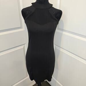 Women's Charlotte Russe Black Illusion Mesh Halter Button Closure Mini Dress M